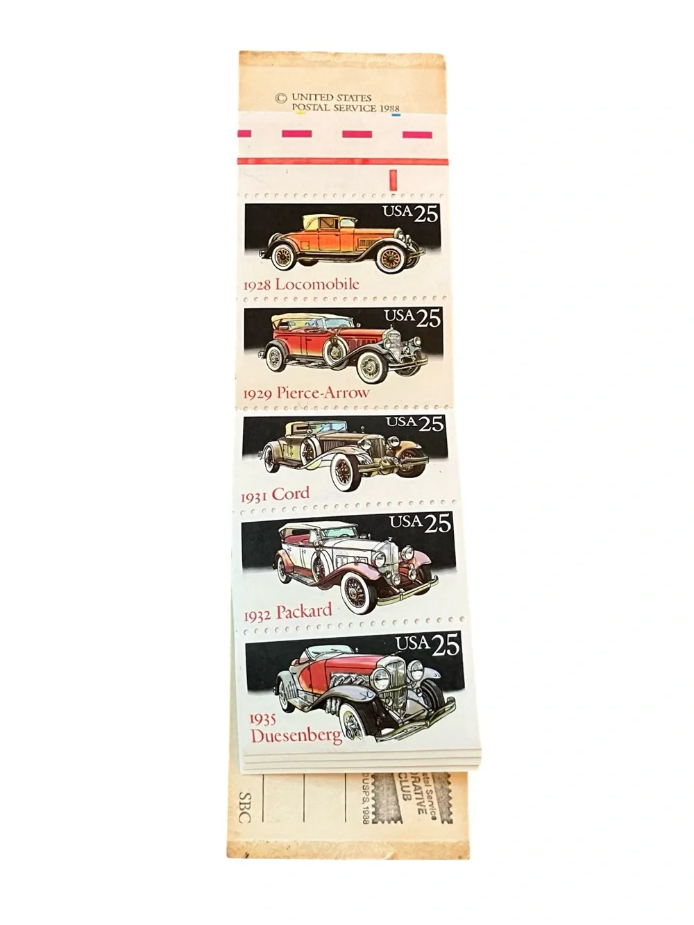 Scott #BK164 2385a Classic Cars Complete Booklet 20 Stamps 1988 Ephemera USPS